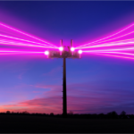 Cell tower with pink beams