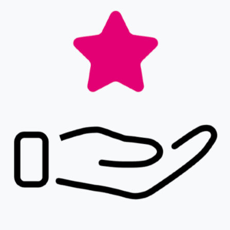 An icon of a hand holding a pink star.